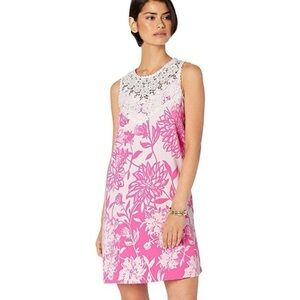 NWT Lilly Pulitzer Caliente Pink White Floral Nala Lace Trimmed Shift Dress 12
